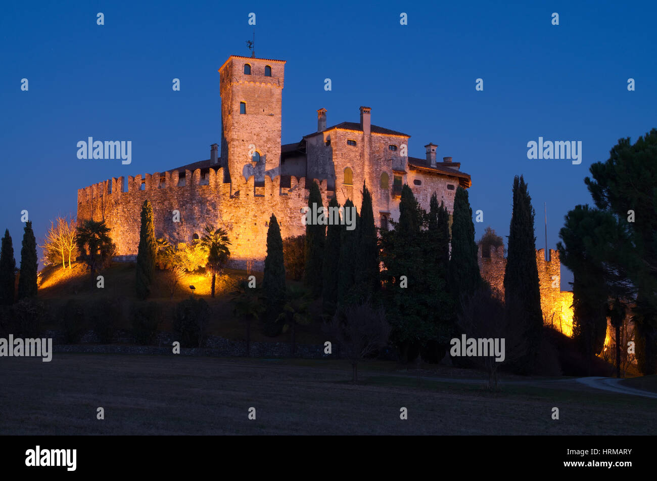 Castle of Villalta, Fagagna, Friuli, Italy, at the bluehour after the sunset Stock Photo