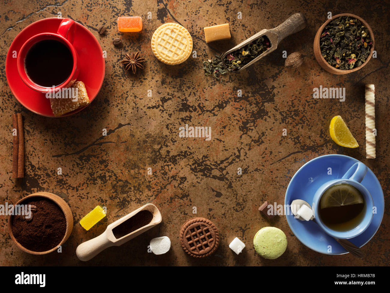 cup of coffee and tea at table background Stock Photo Alamy