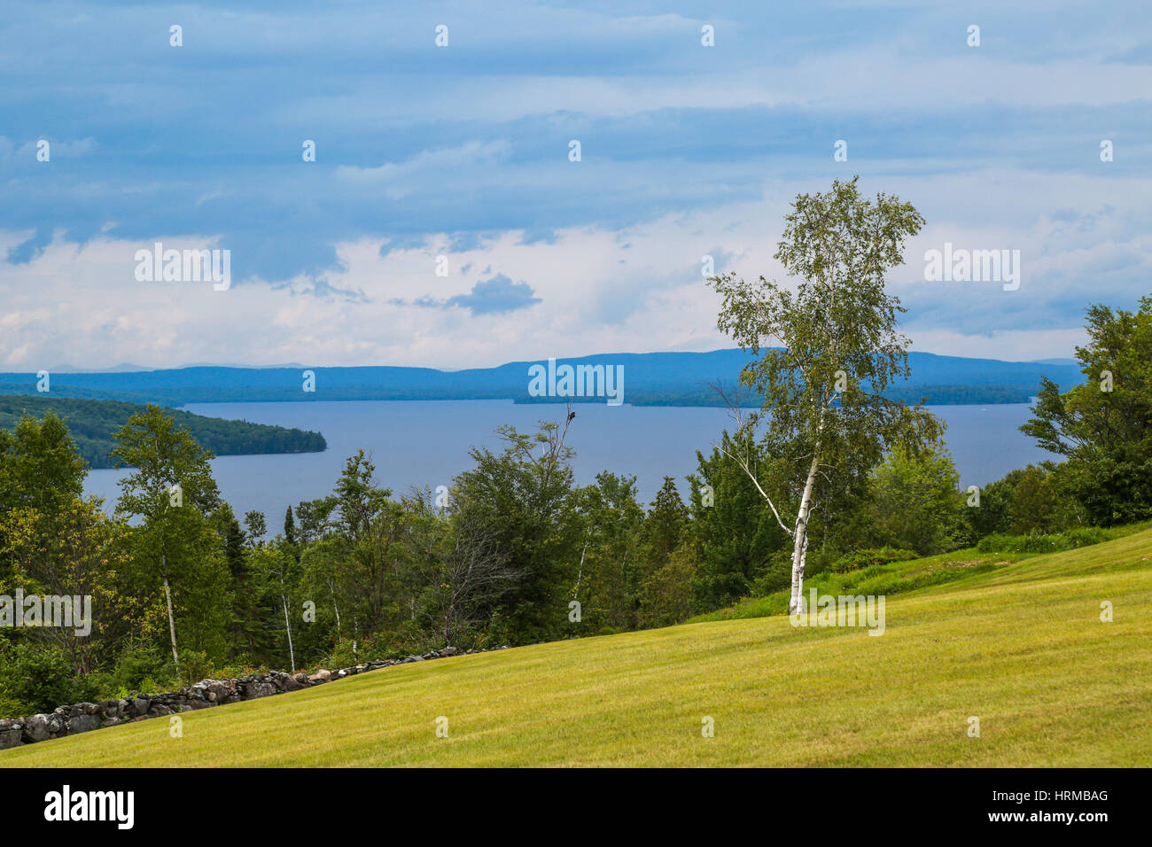 Moosehead Lake seen from high on a hill to the east of the lake Stock
