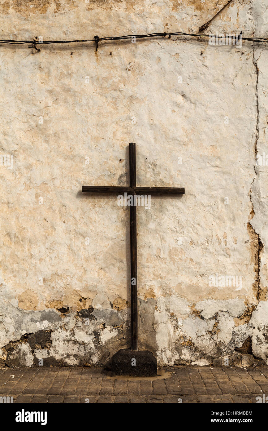 Old crucifix in Teguise, Lanzarote, Canary Islands, Spain Stock Photo