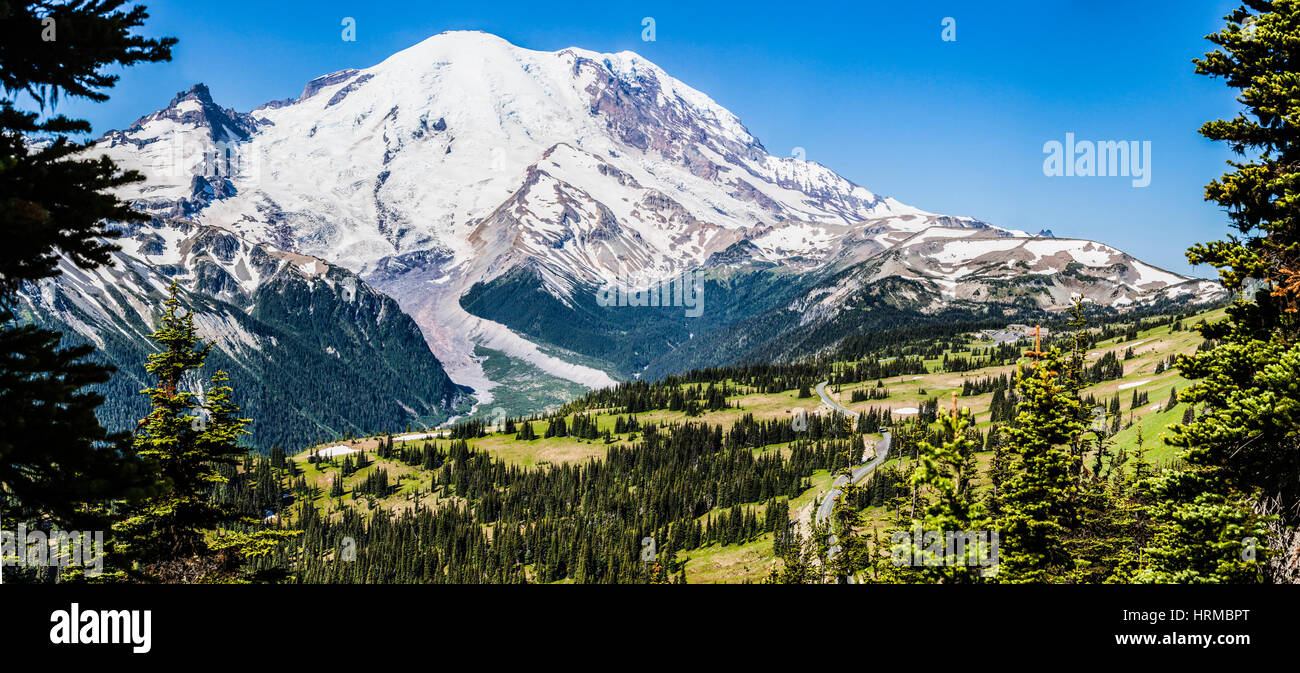 The road to Sunrise lodge, Mount Rainier National Park, Washington, USA. Stock Photo