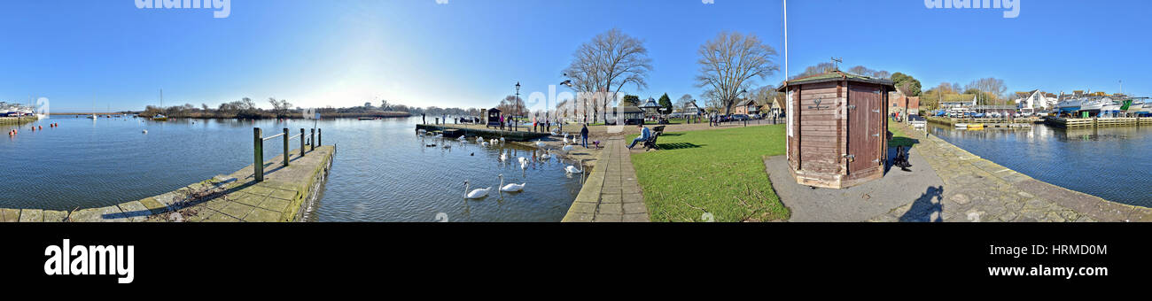 360º Cylindrical Panoramic picture of Christchurch harbour, in Dorset, England Stock Photo