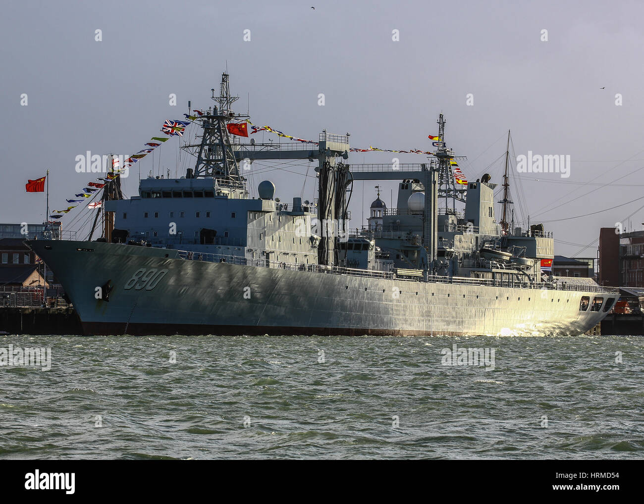 PLAN Chaohu Type 903 Replenishment Ship - HM Naval Base Portsmouth Stock Photo