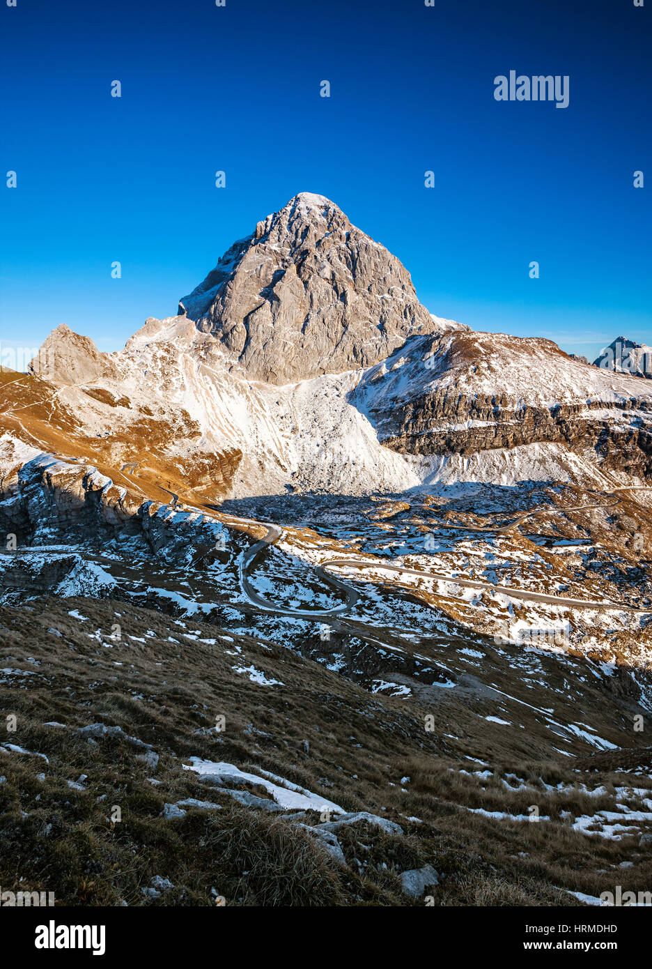Mountin top Mangart in Julian apls in Slovenia and Italy on the border. Stock Photo