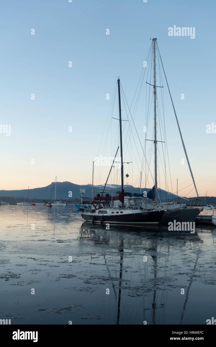 Sailboat at marina in Cowichan Bay, Vancouver Island, British Columbia Stock Photo