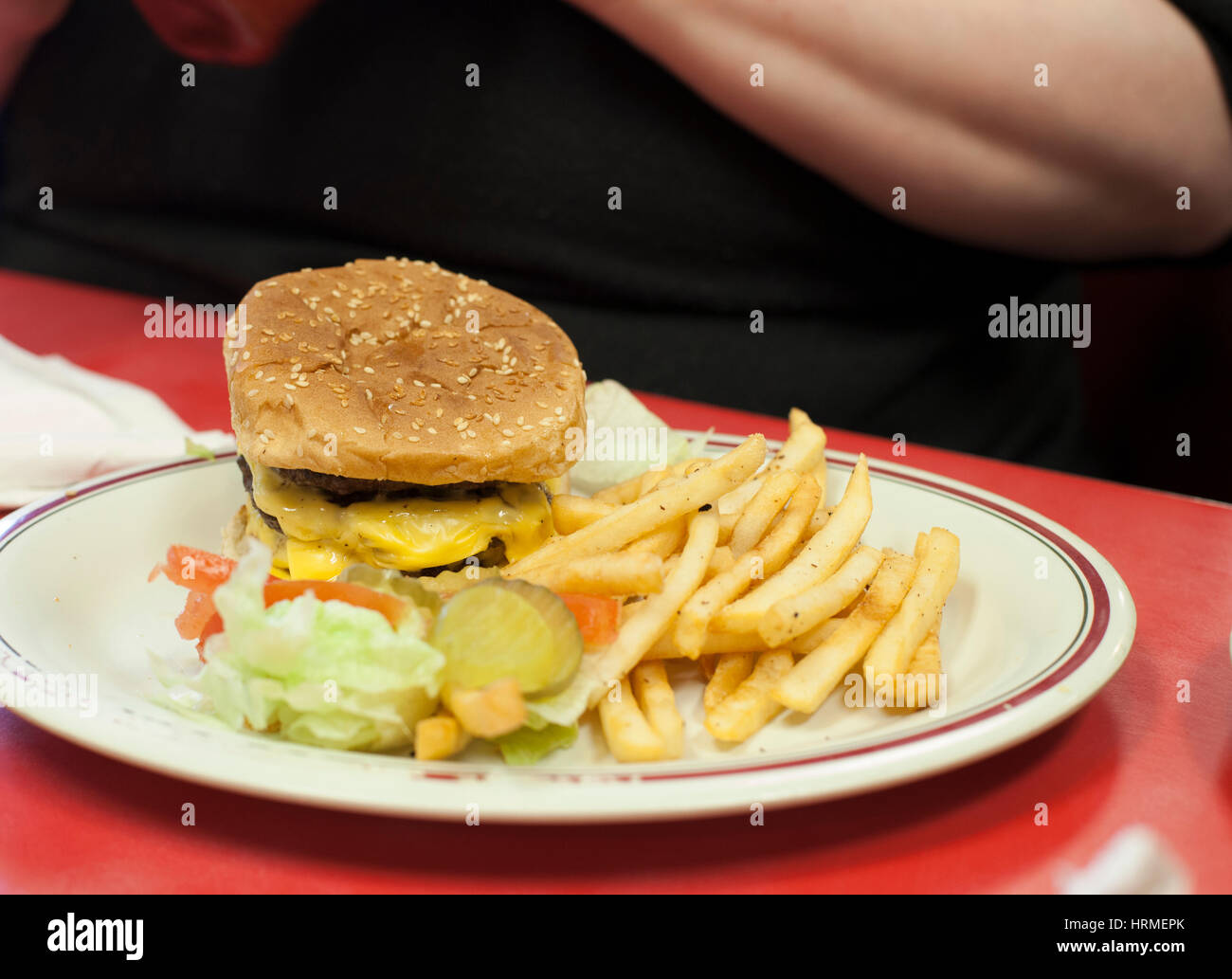Cheeseburger with a side order of French fries Stock Photo