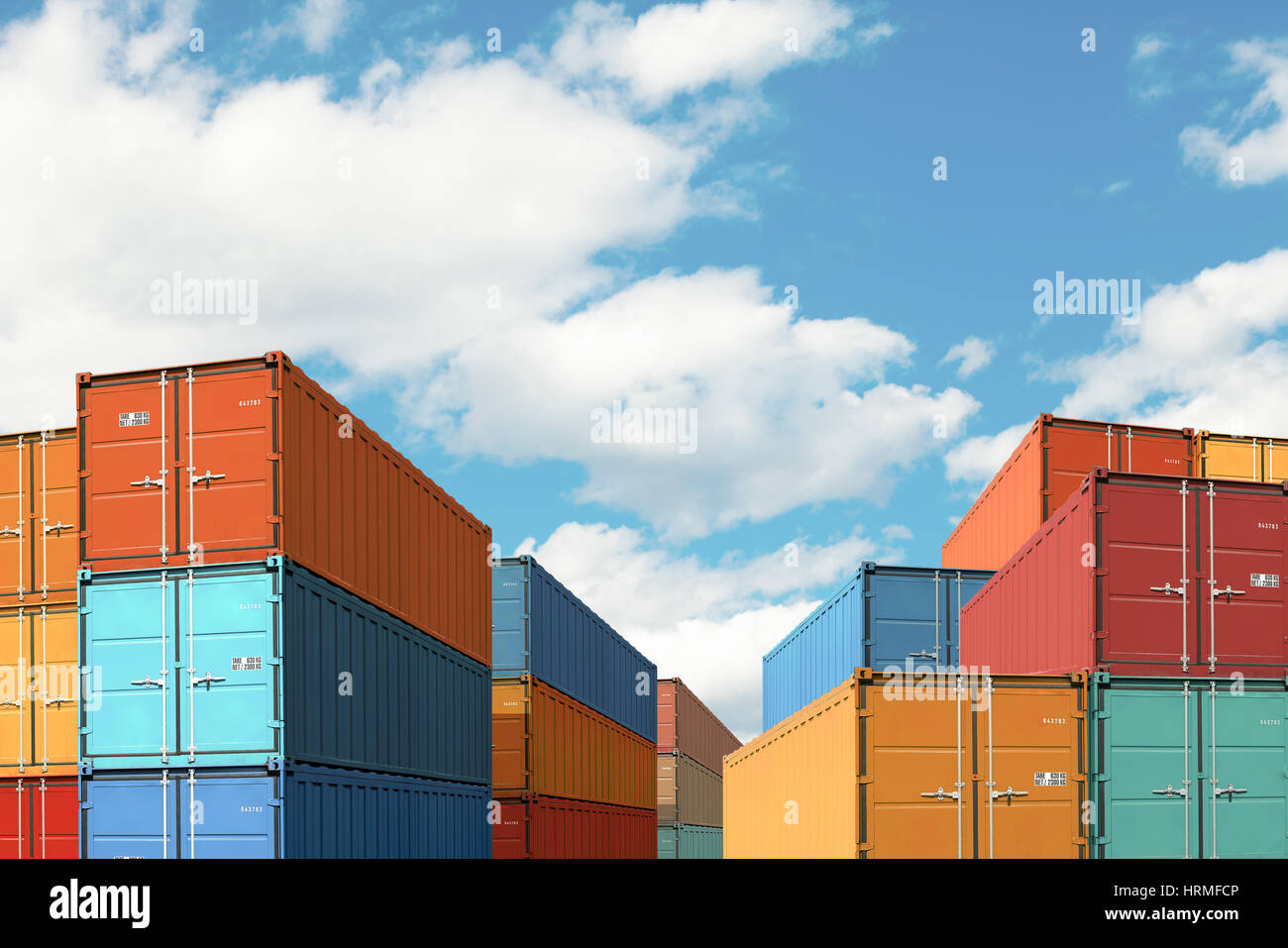 export import cargo containers bulk in sea port or harbor 3d illustration Stock Photo