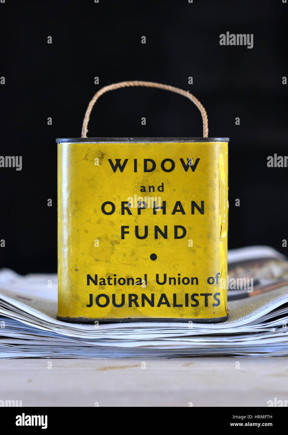 Vintage NUJ collecting tin for Widow and Orphan fund. Stock Photo