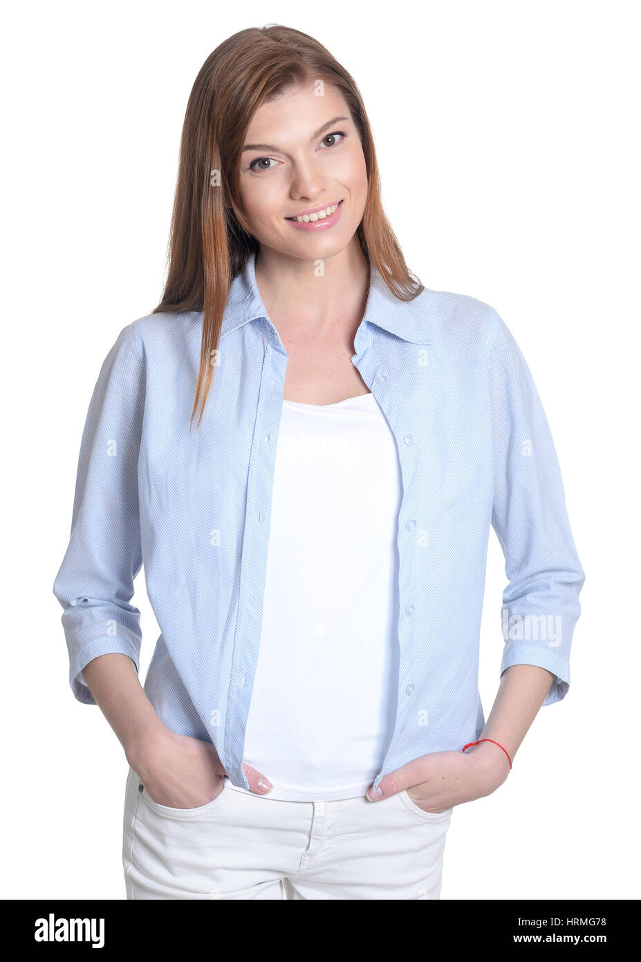 Portrait of a beautiful young girl on a white background Stock Photo ...