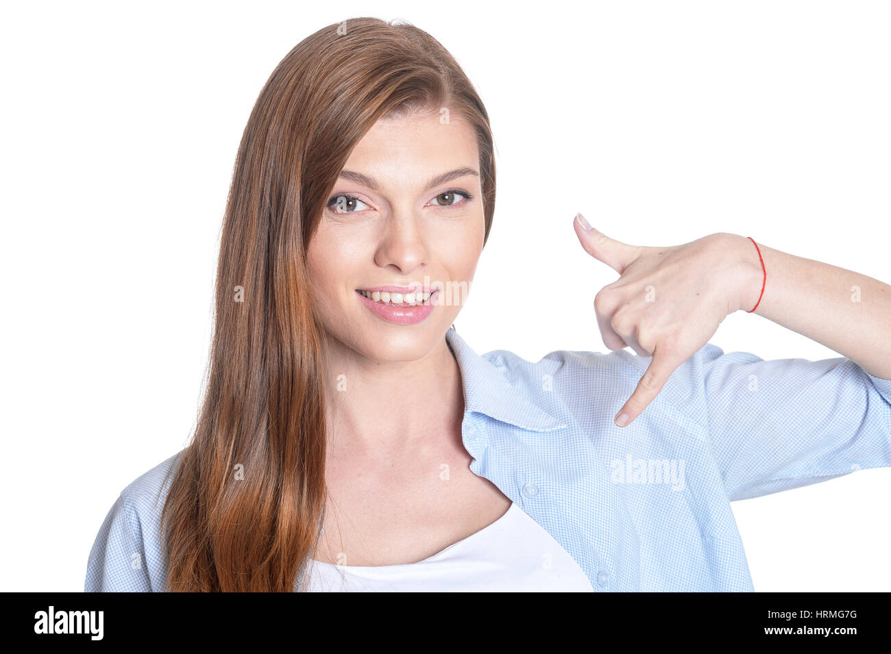 Portrait of a beautiful young girl on a white background Stock Photo ...