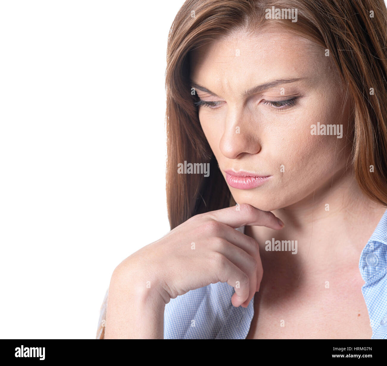 Portrait of a beautiful young girl on a white background Stock Photo ...
