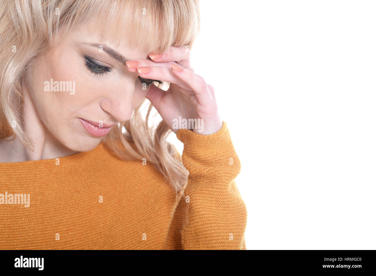 Portrait of a beautiful young girl on a white background Stock Photo ...
