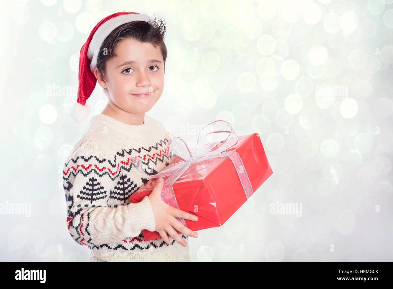 Little boy smiling at christmas Stock Photo