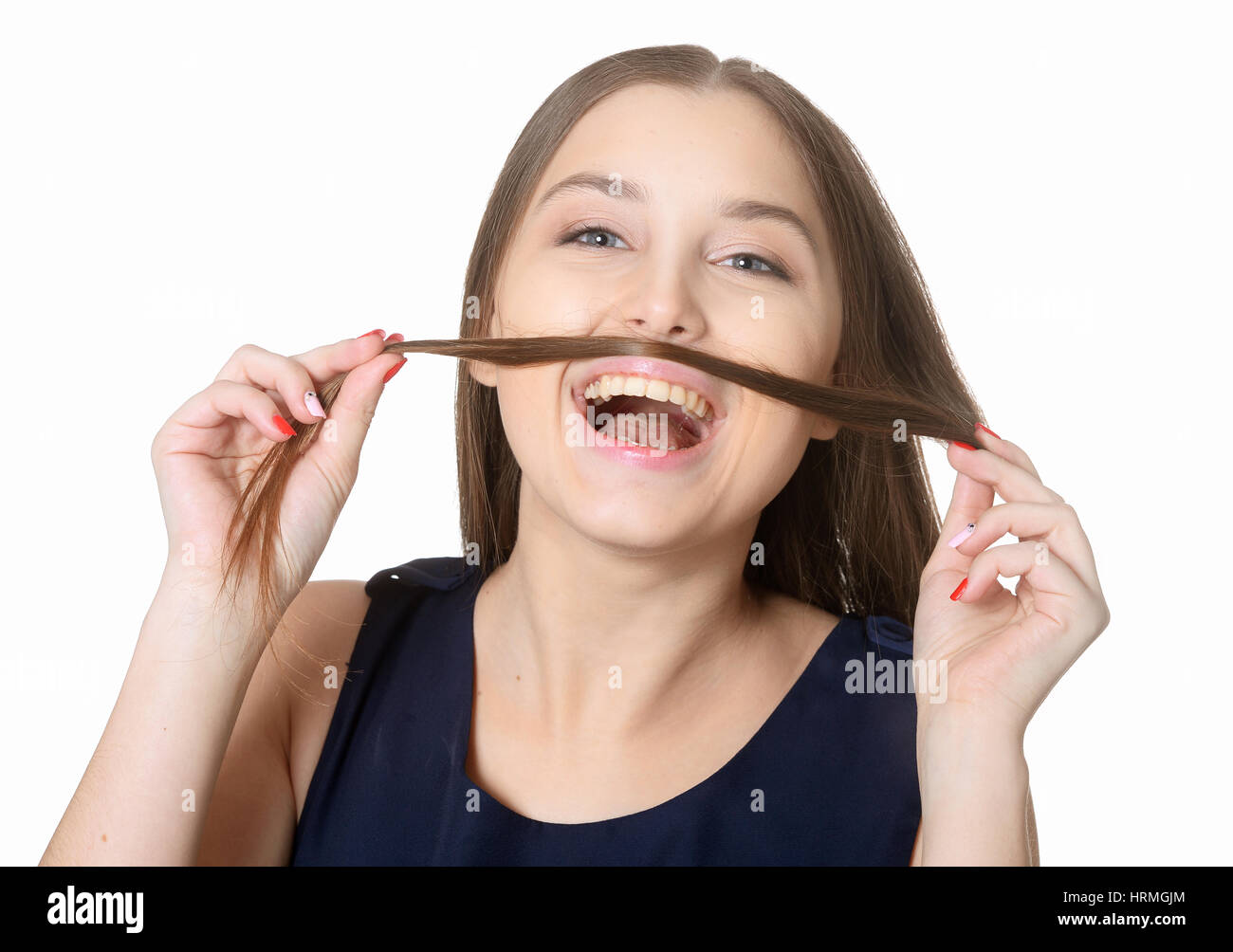 Portrait of a beautiful young girl on a white background Stock Photo ...