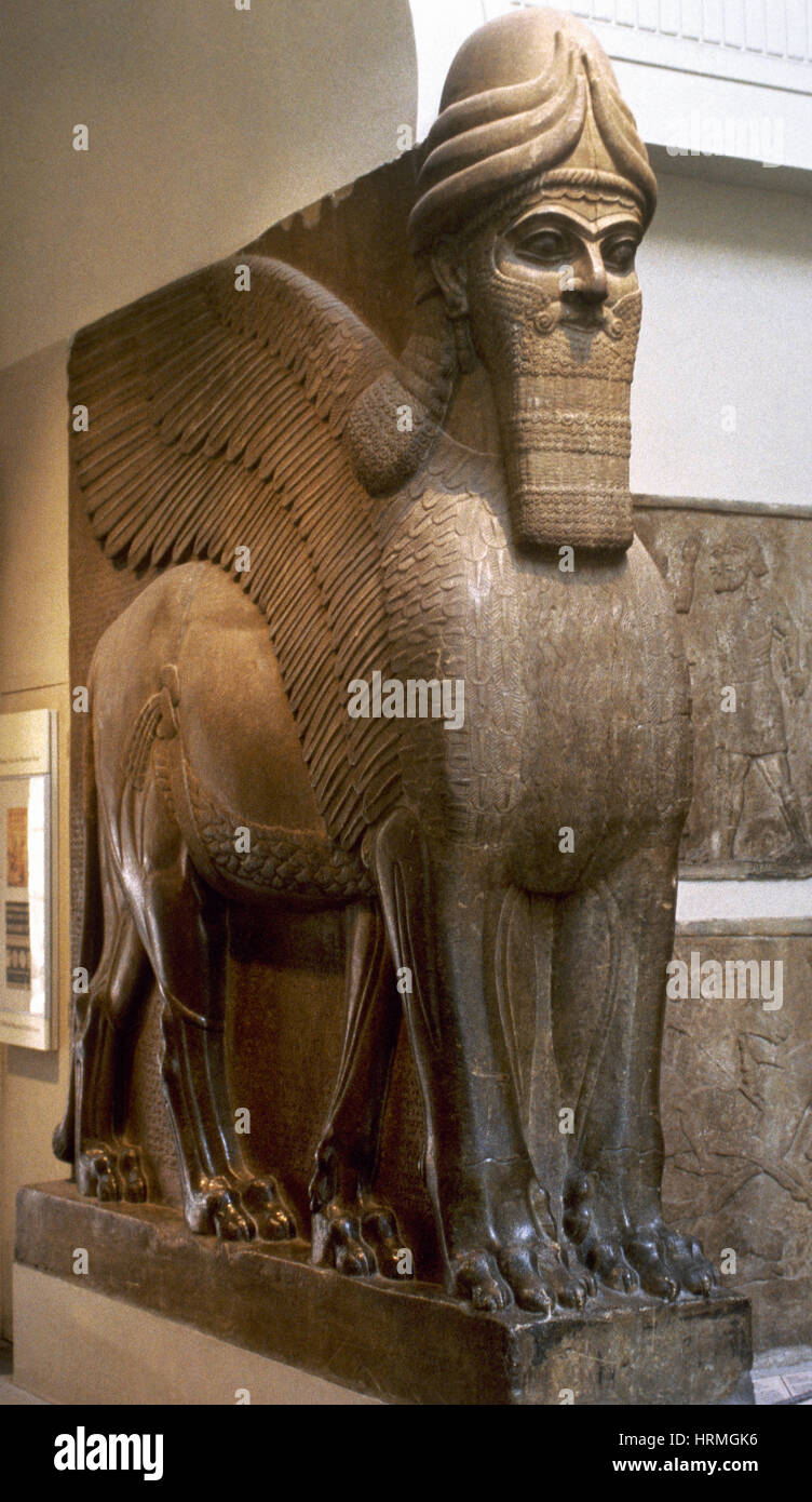 Lamassu from the Palace of Sargon II. Assyrians. 706 BC. Khorsabad Palace. British Museum. London. United Kingdom. Stock Photo