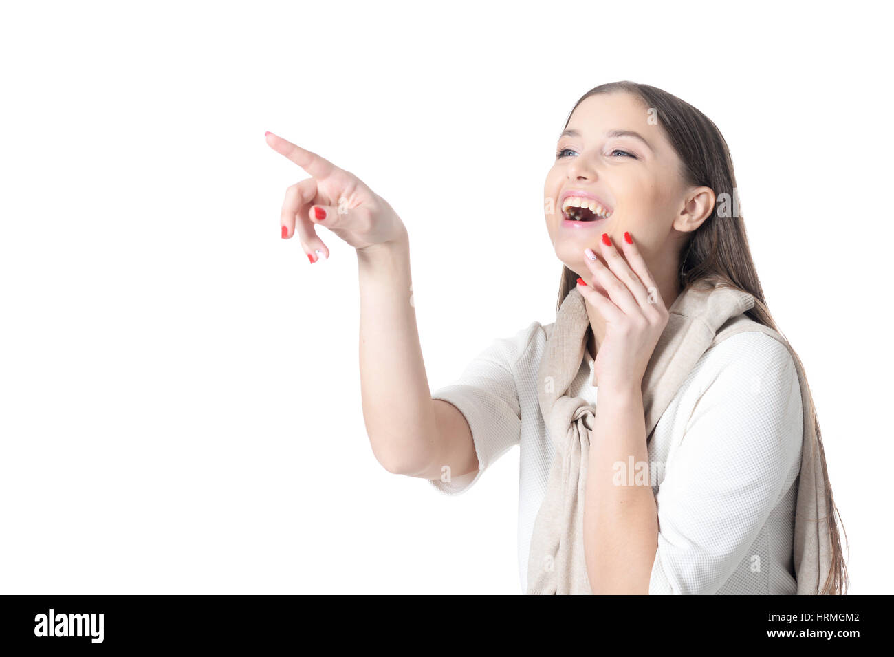 Portrait of a beautiful young girl on a white background Stock Photo ...