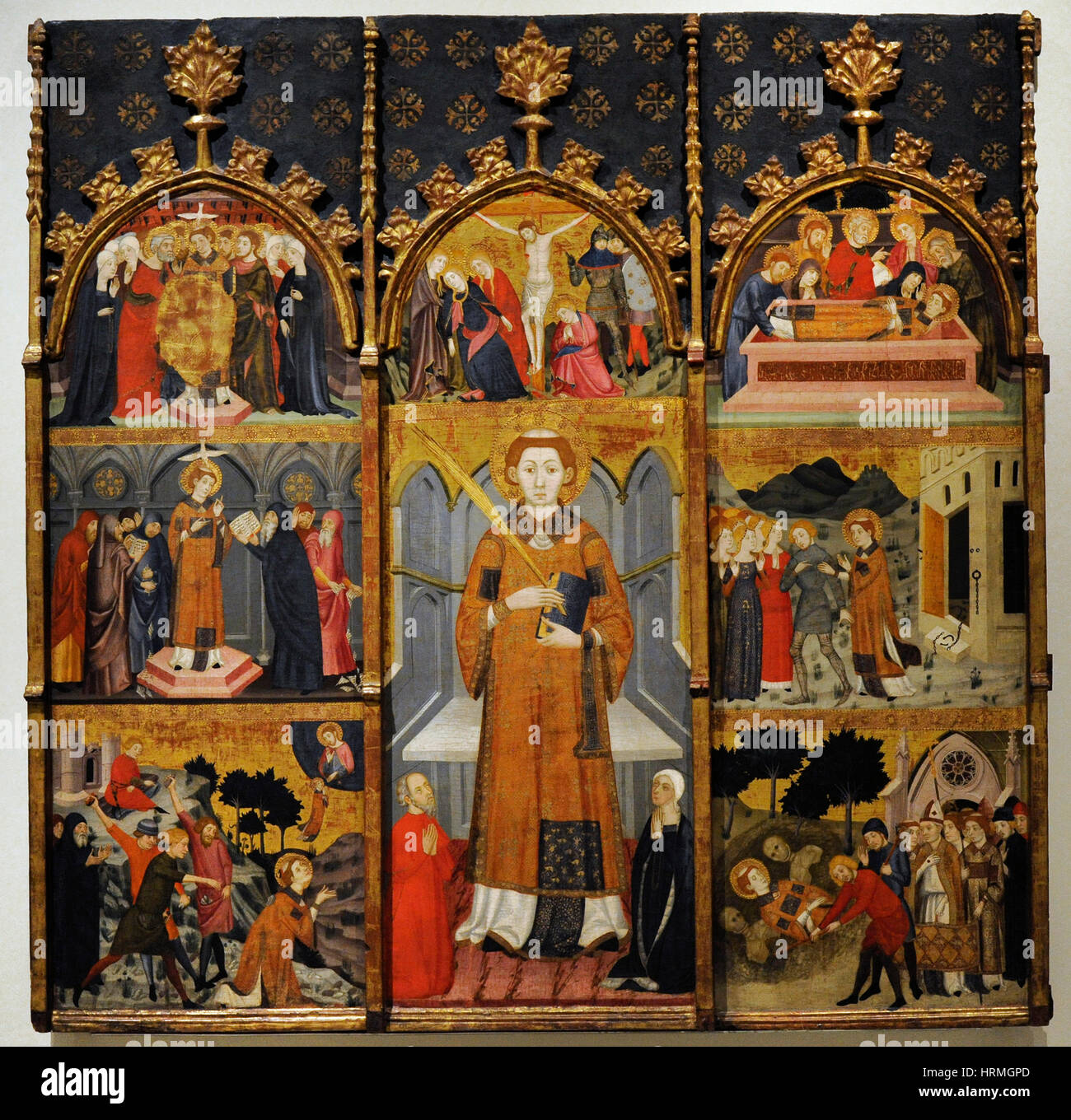 Jaume Serra (active in Barcelona 1358-1389/1395). Spanish painter. Altarpiece of Saint Stephen, ca. 1385. From the Monastery of Santa Maria de Gualter, Catalonia. National Art Museum of Catalonia. Barcelona. Catalonia. Spain. Stock Photo