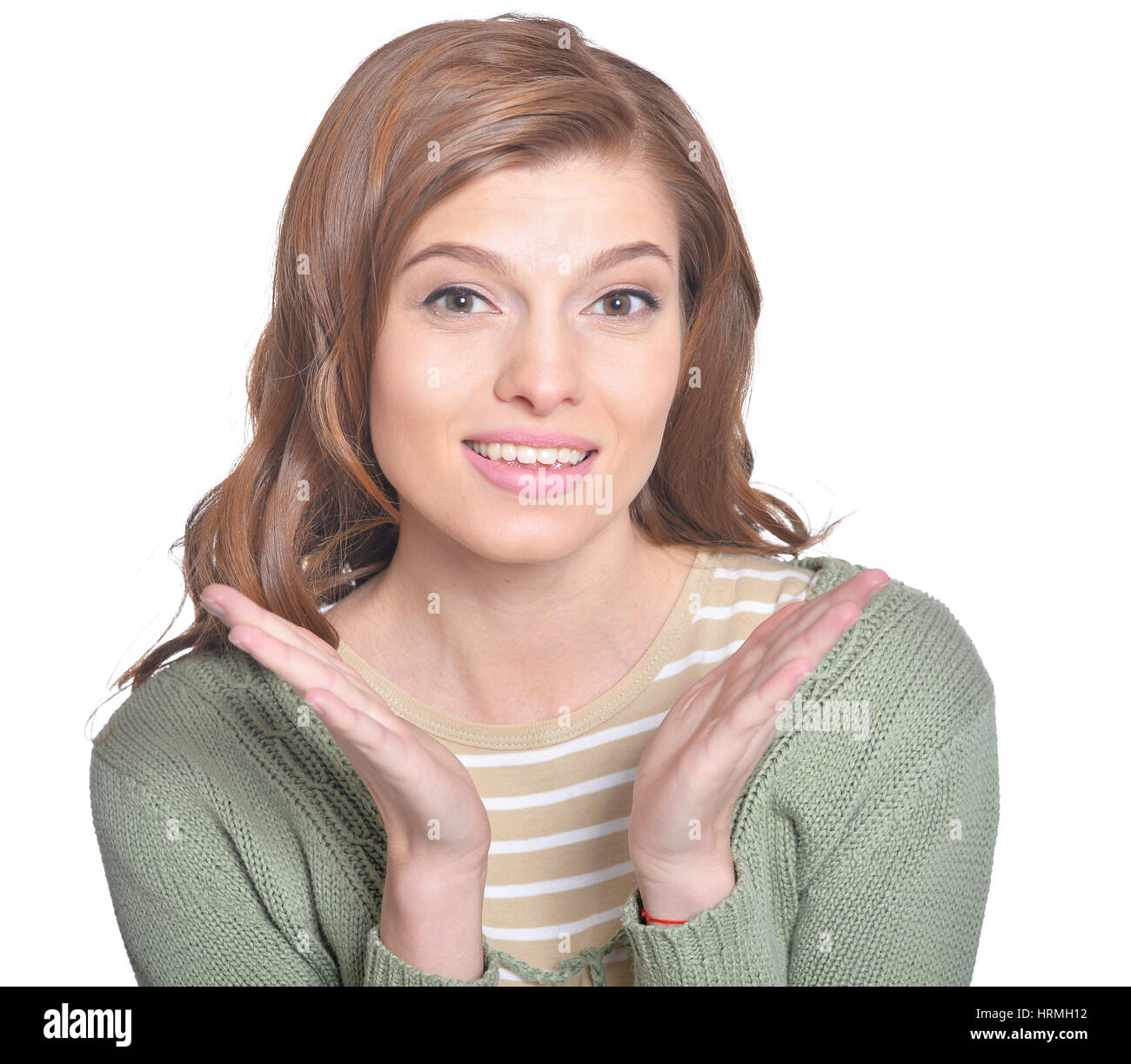 Portrait of a beautiful young girl on a white background Stock Photo ...
