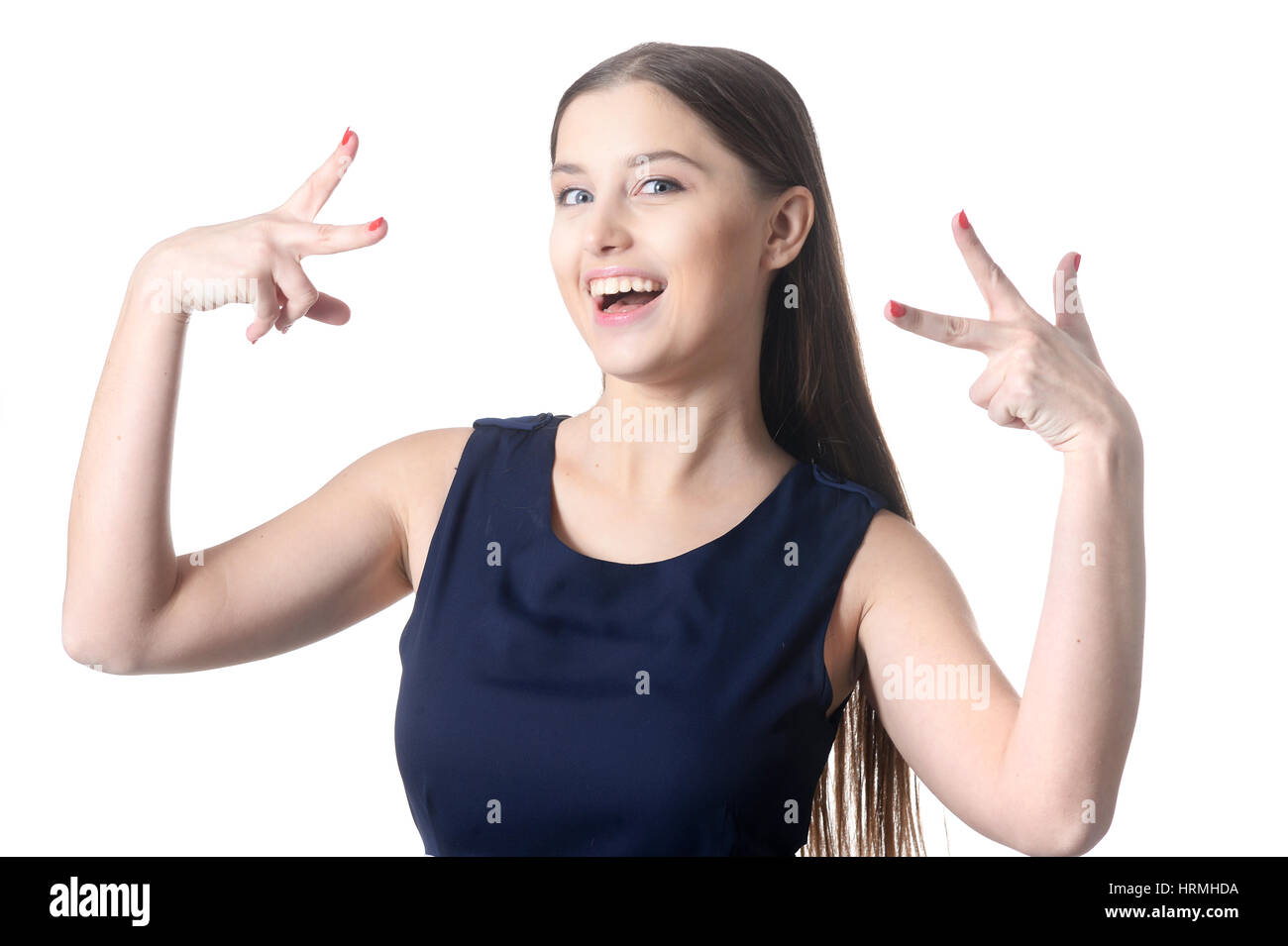 Portrait of a beautiful young girl on a white background Stock Photo ...
