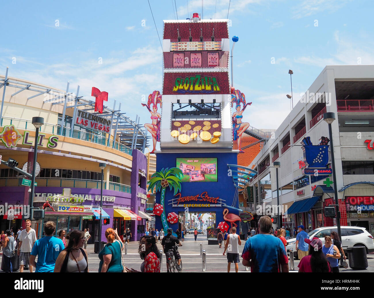 Freemont Street, the old and less crowded part of Las Vegas amusement and entertainment district, located remote from the "Strip". Stock Photo
