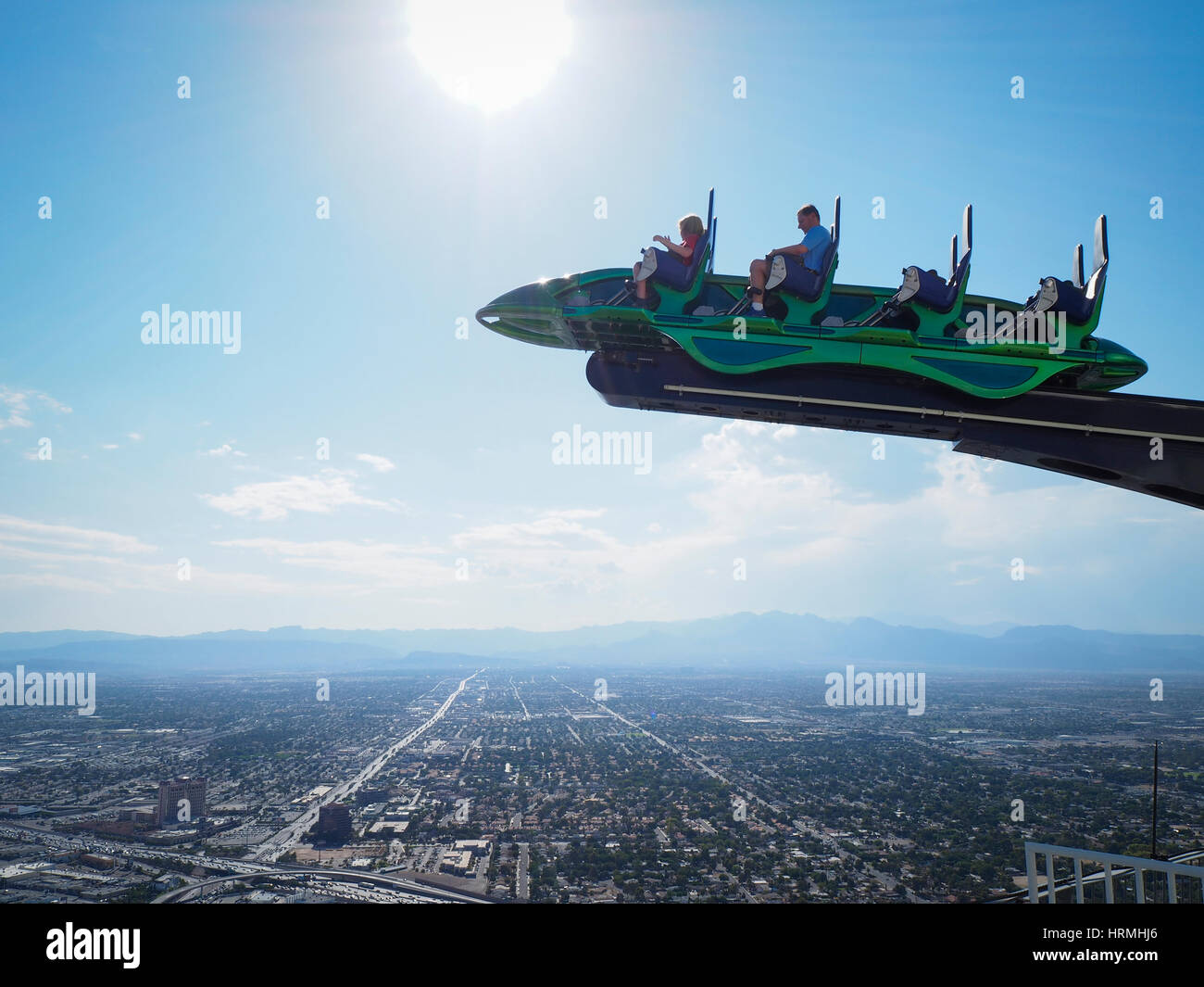 Thrill ride 'X-Scream' on top of the Las Vegas Stratosphere tower (1149 ft/350m), the tallest freestanding observation tower of the US. Stock Photo