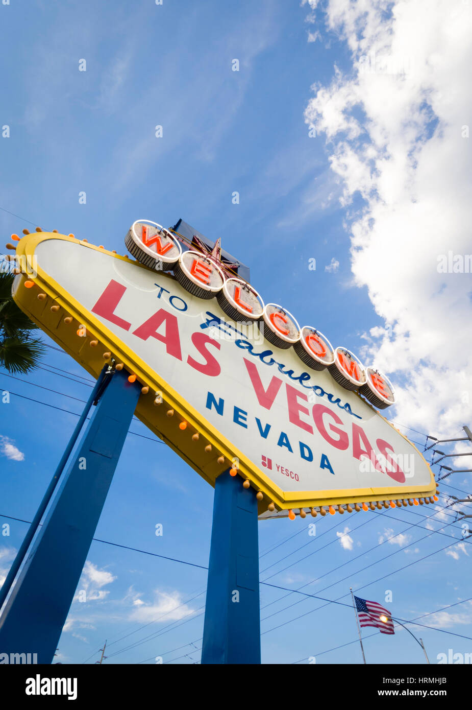 'Welcome to Fabulous Las Vegas' neon sign, famous landmark at the end of the Las Vegas Boulevard. Stock Photo