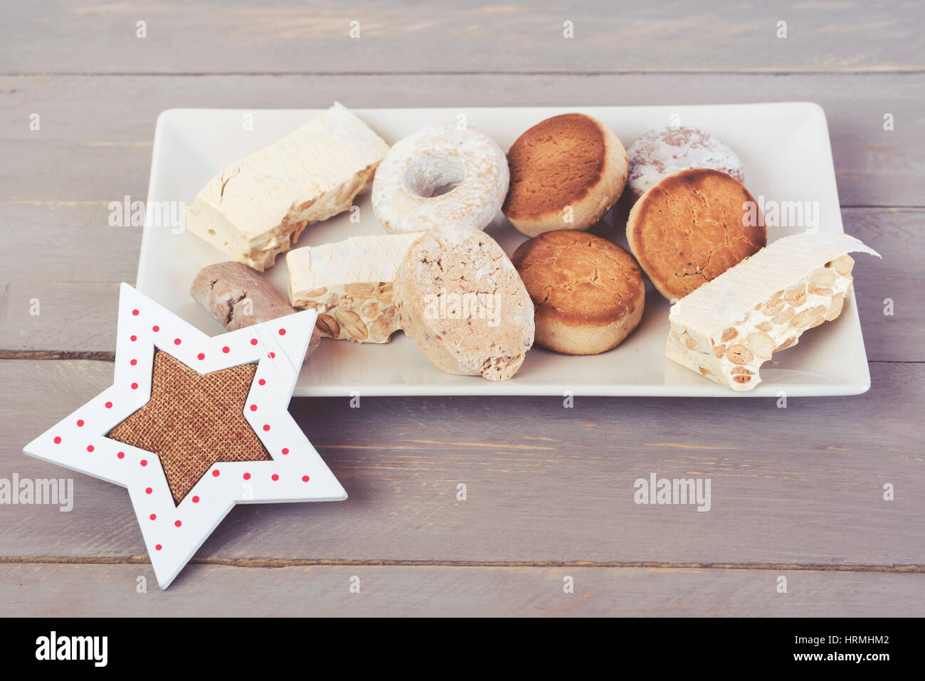 Christmas dessert, nougats and shortbread. Typical Spanish Christmas dessert Stock Photo