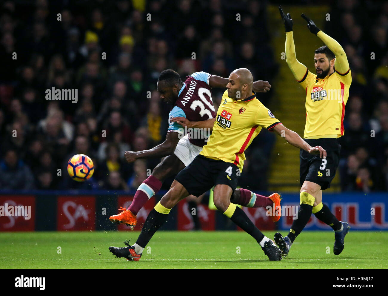 West Ham S Michail Antonio And Watford S Younes Kaboul And Miguel