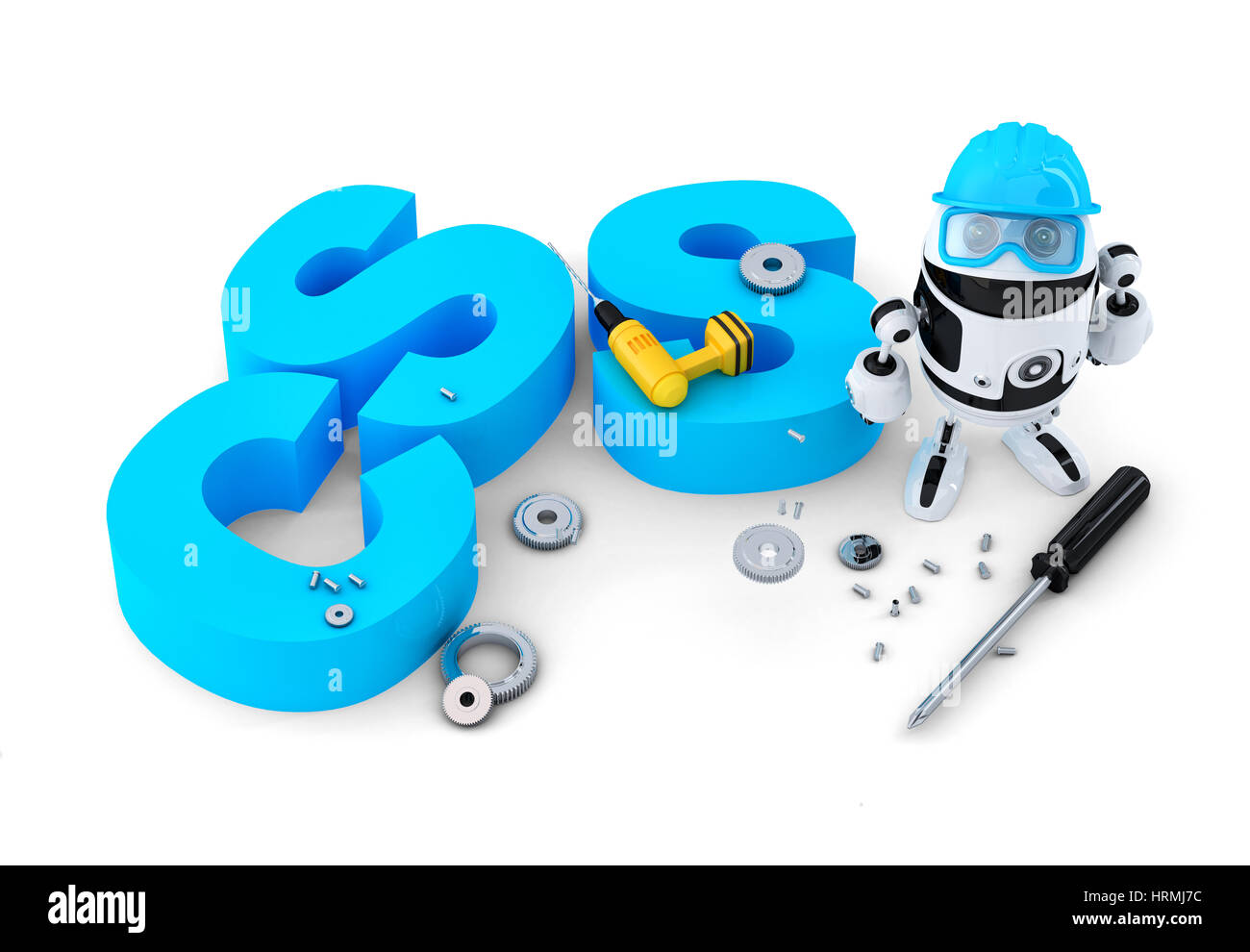 Robot with CSS sign. Technology concept. Isolated on white background ...