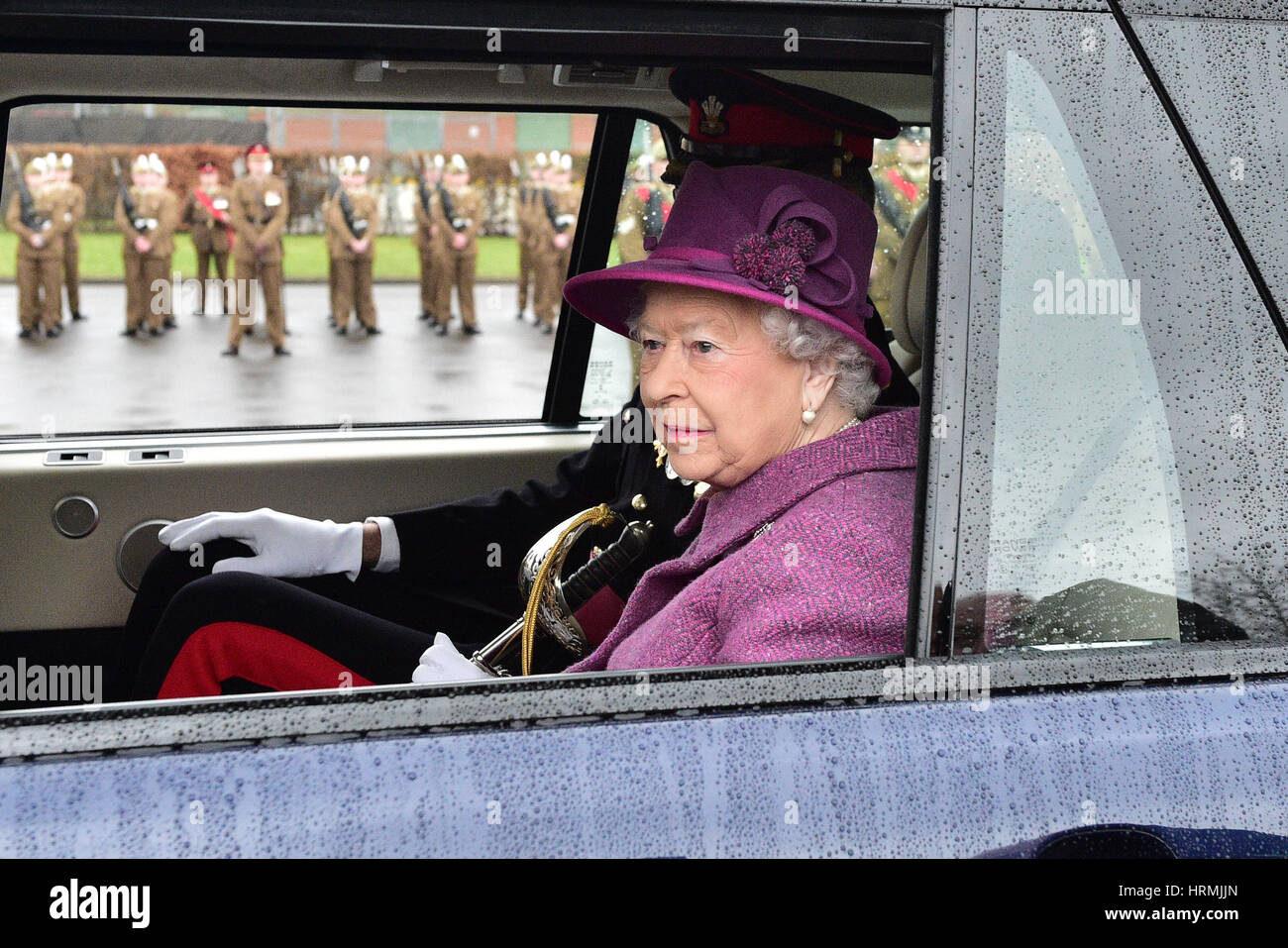 Queen Elizabeth II at Lucknow Barracks in Tidworth, Wiltshire, during a visit to The Royal Welsh Regiment to mark St David's Day. Stock Photo