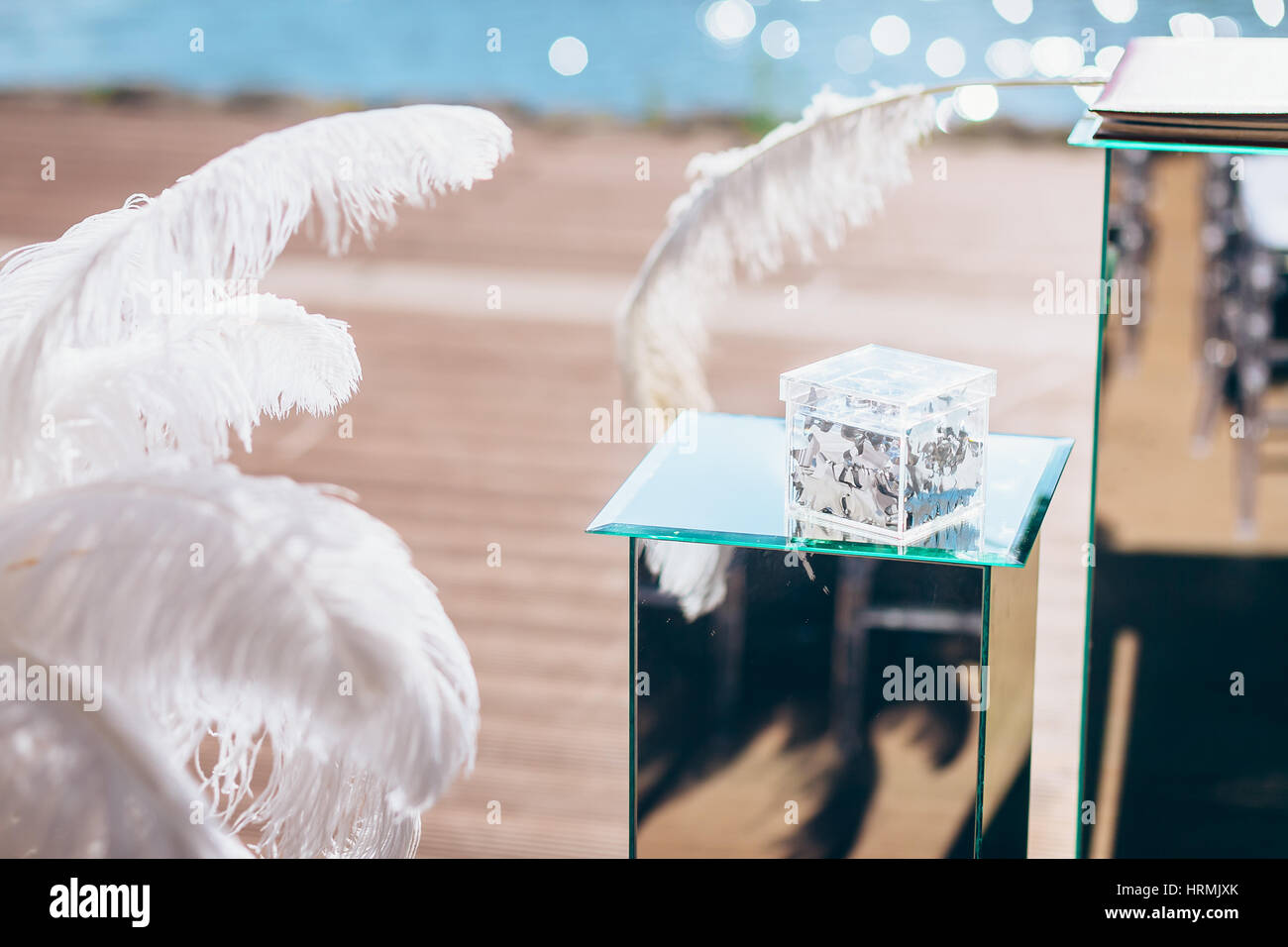 White Ostrich Feathers In A Vase As A Decoration Close Up In