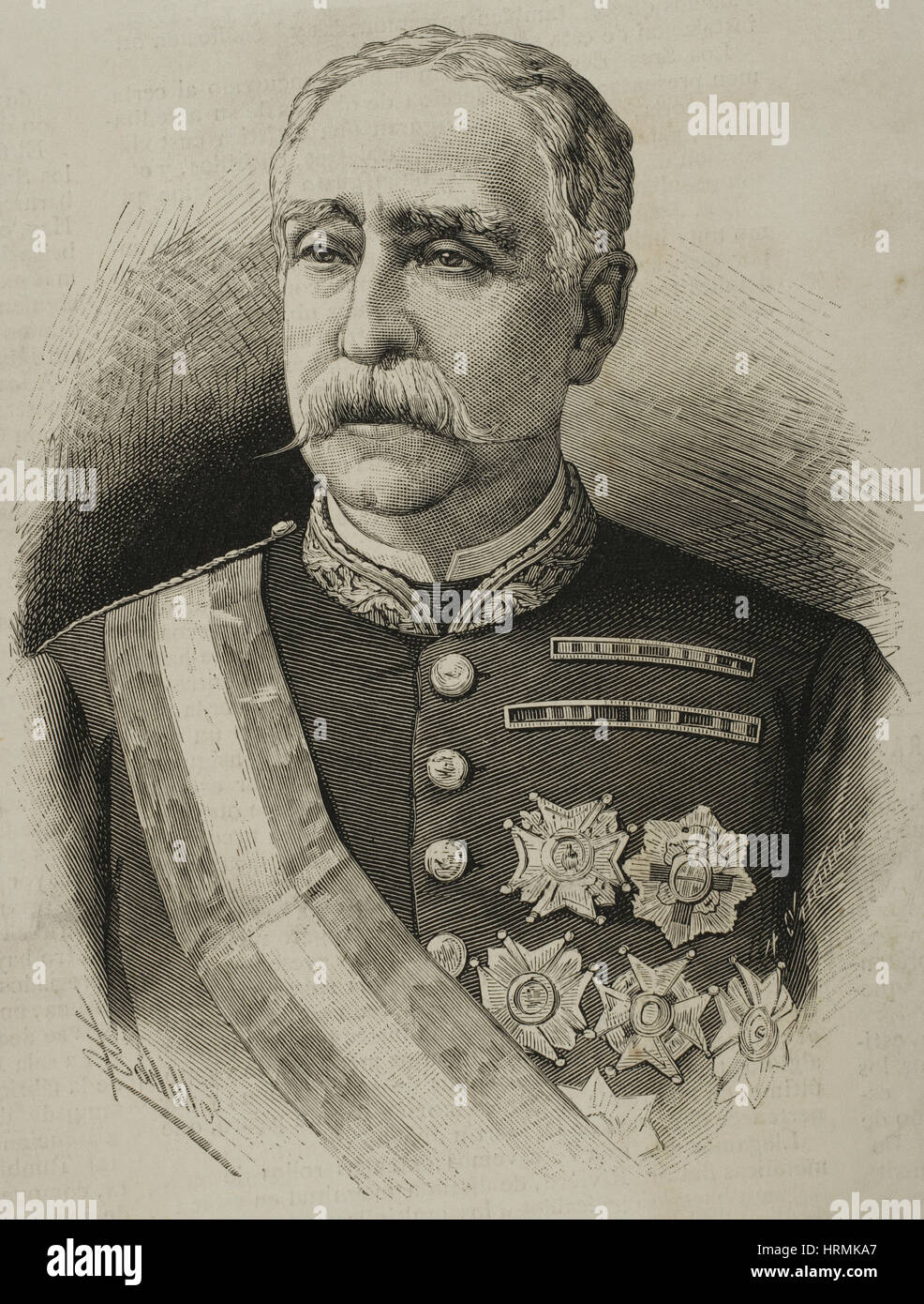 Miguel de la Vega Inclan (1820-1884). Spanish military, governor of Puerto Rico. Portrait. Engraving by Arturo Carretero (1852-1903). 'La Ilustración Española y Americana', 1884. Stock Photo
