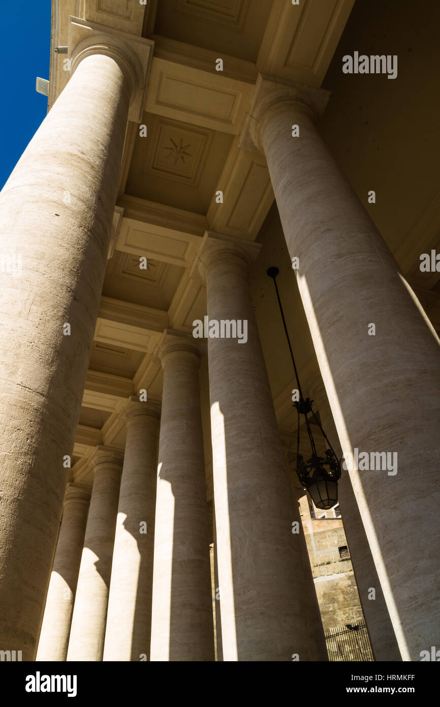 Looking up at Colonnades in St Peters Square, Vatican, Rome. Including ...