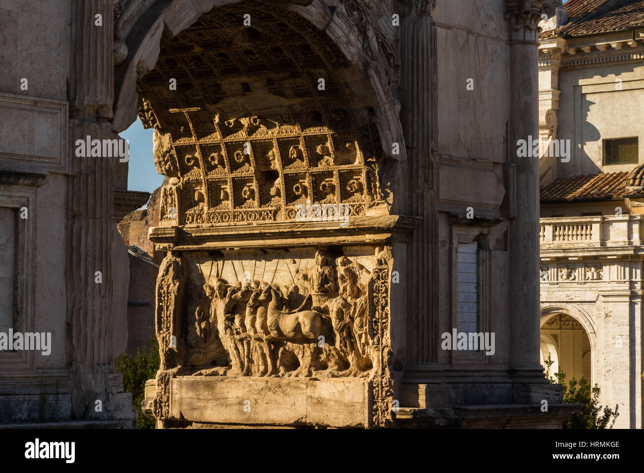 Evening Sun picking out relief carvings on the Arch of Titus in Rome