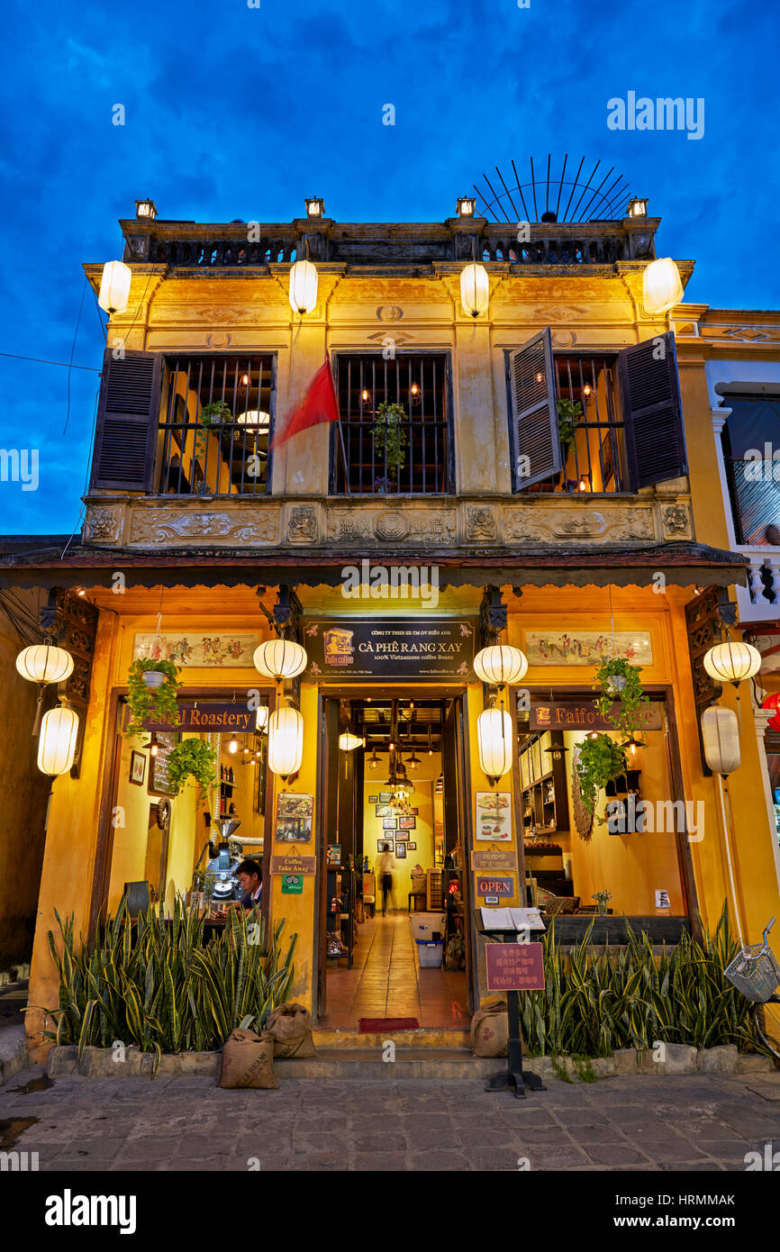 Old house in Hoi An Ancient Town illuminated at dusk. Hoi An, Quang Nam