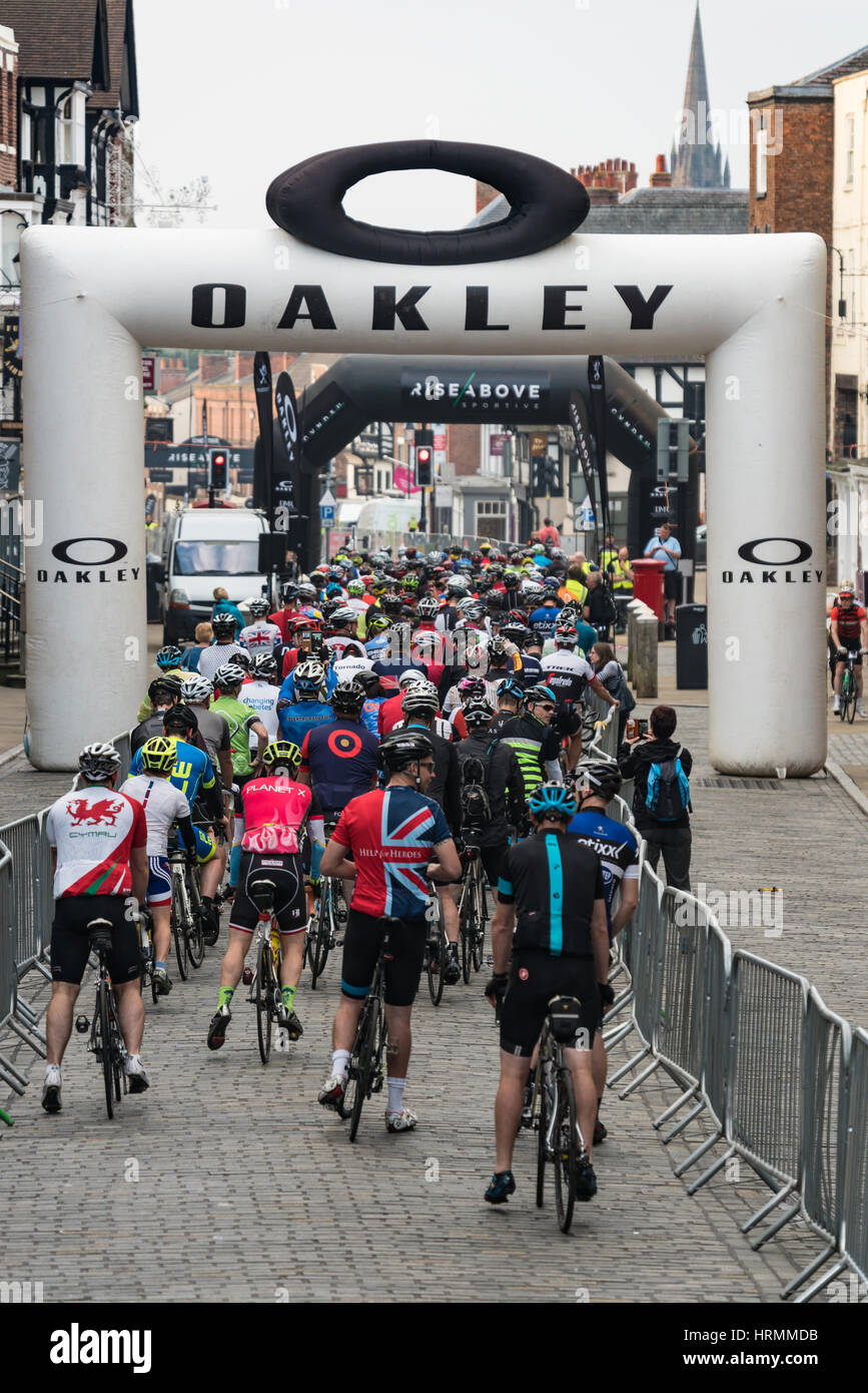 Riders ready for the start of the Rise Above sportive in Chester Stock Photo