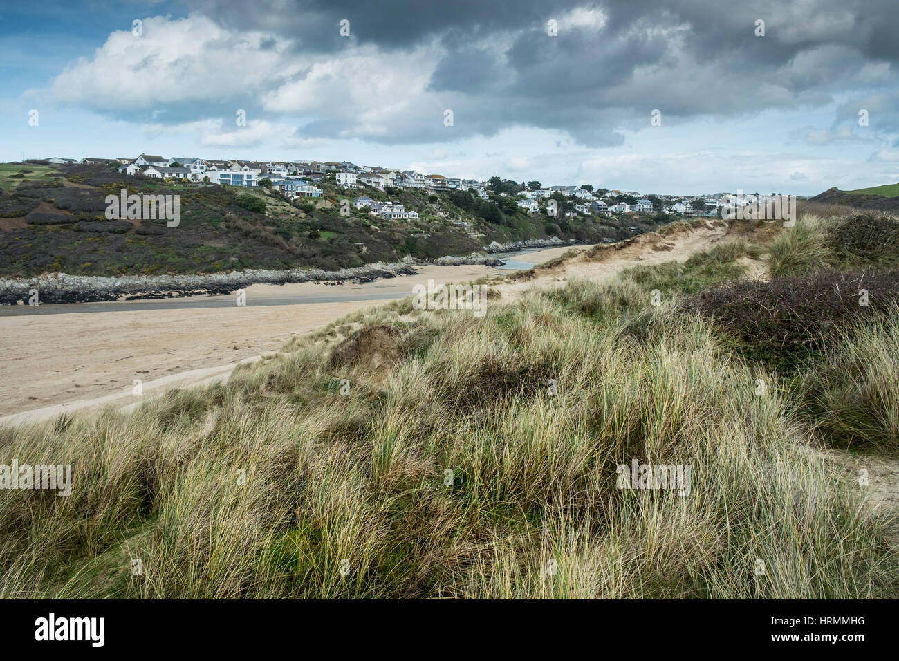Coastal property Gannel Estuary Newquay Cornwall England UK Stock Photo