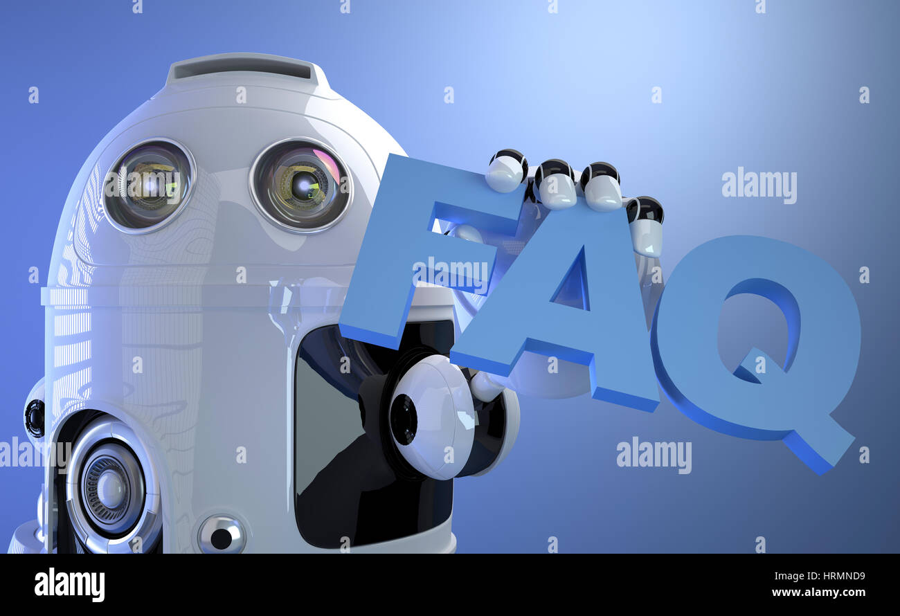 Robot holding FAQ sign. Technology concept. 3d Illustration Stock Photo