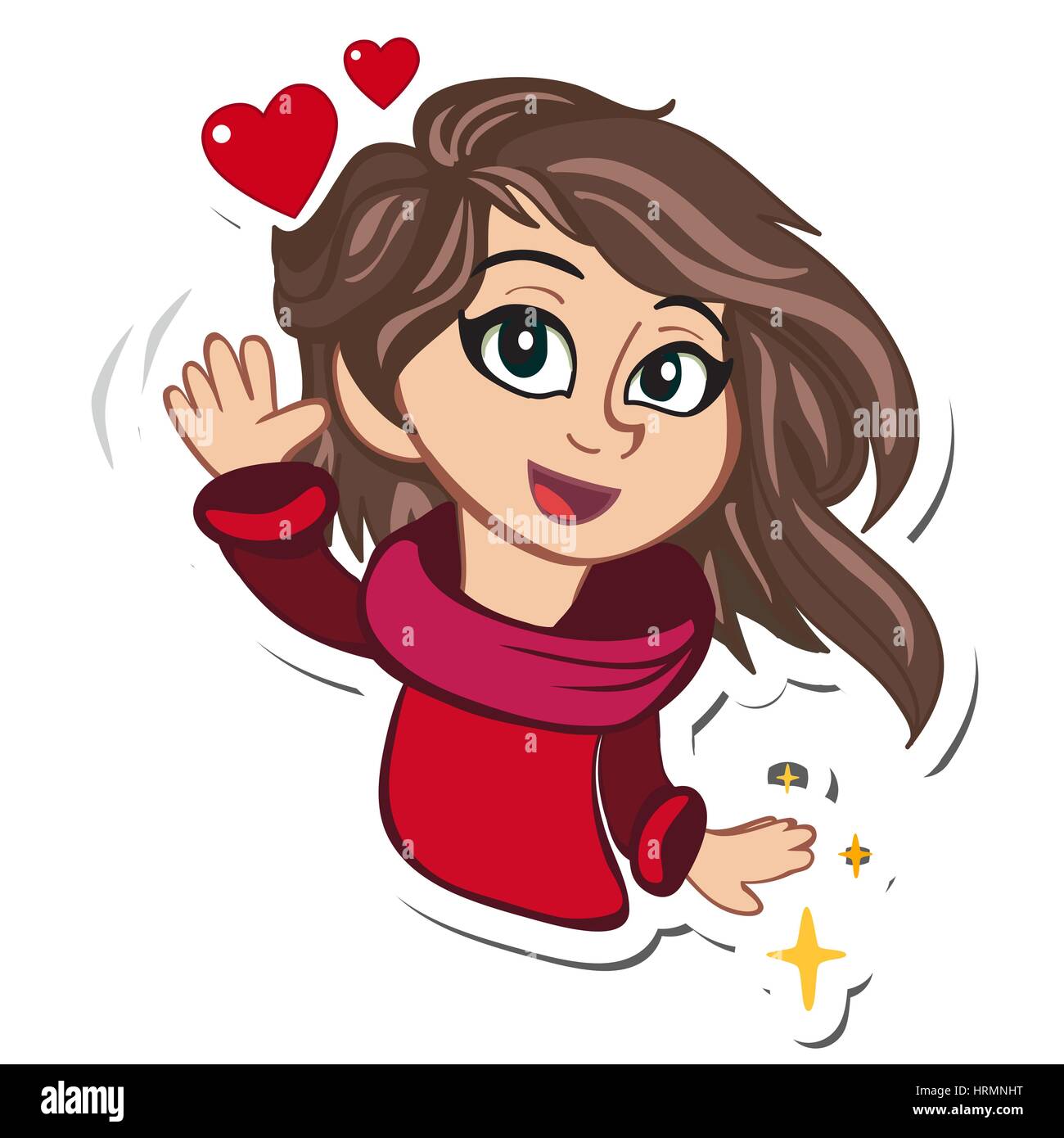 Cute Cartoon Girl. Romantic greeting cards with hearts Stock Vector Image &  Art - Alamy