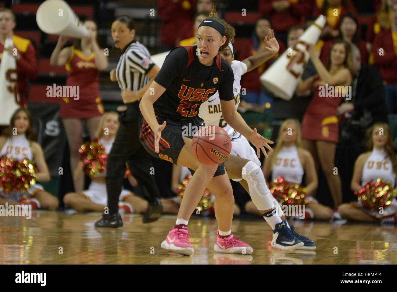 Seattle, WA, USA. 2nd Mar, 2017. USC's Valarie Higgins (22) in action during a PAC12 women's tournament game between the Cal Bears and the USC Trojans. The game was played at Key Arena in Seattle, WA. Jeff Halstead/CSM/Alamy Live News Stock Photo
