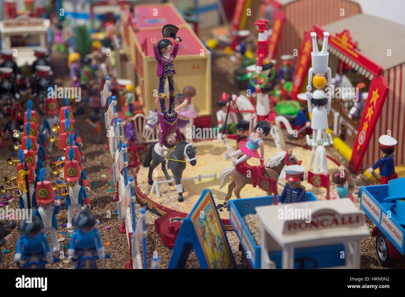 Playmobil figures on in Drebach, Germany, 01 March 2017. The exhibition, entitled 'Playmobil Circus Stories: The Oliver Schaffer Collection', is open to the public between the 04 March 2017 and the