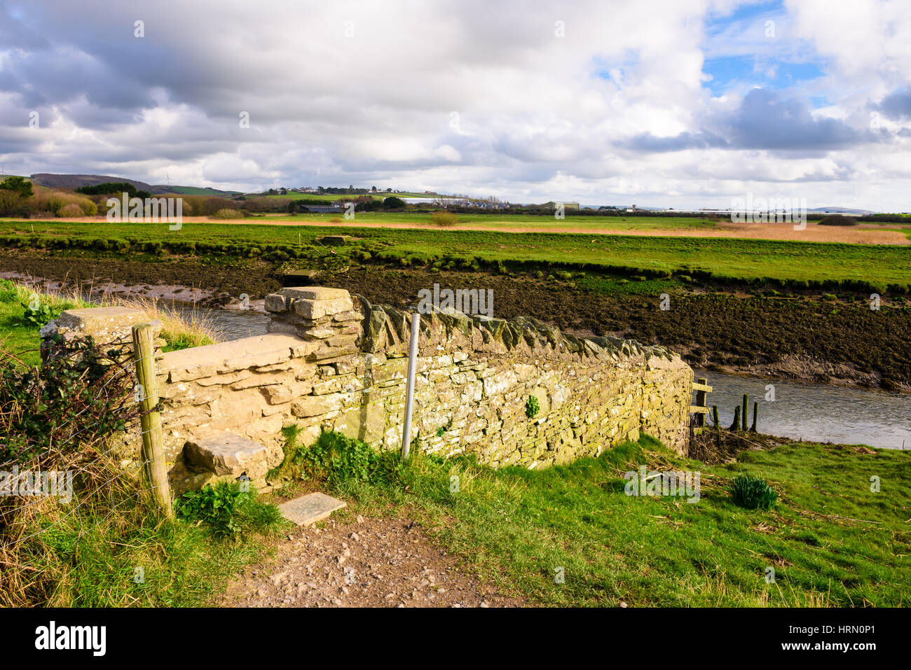 The South West Coast Path alongside the River Caen. Braunton, Devon, England. Stock Photo