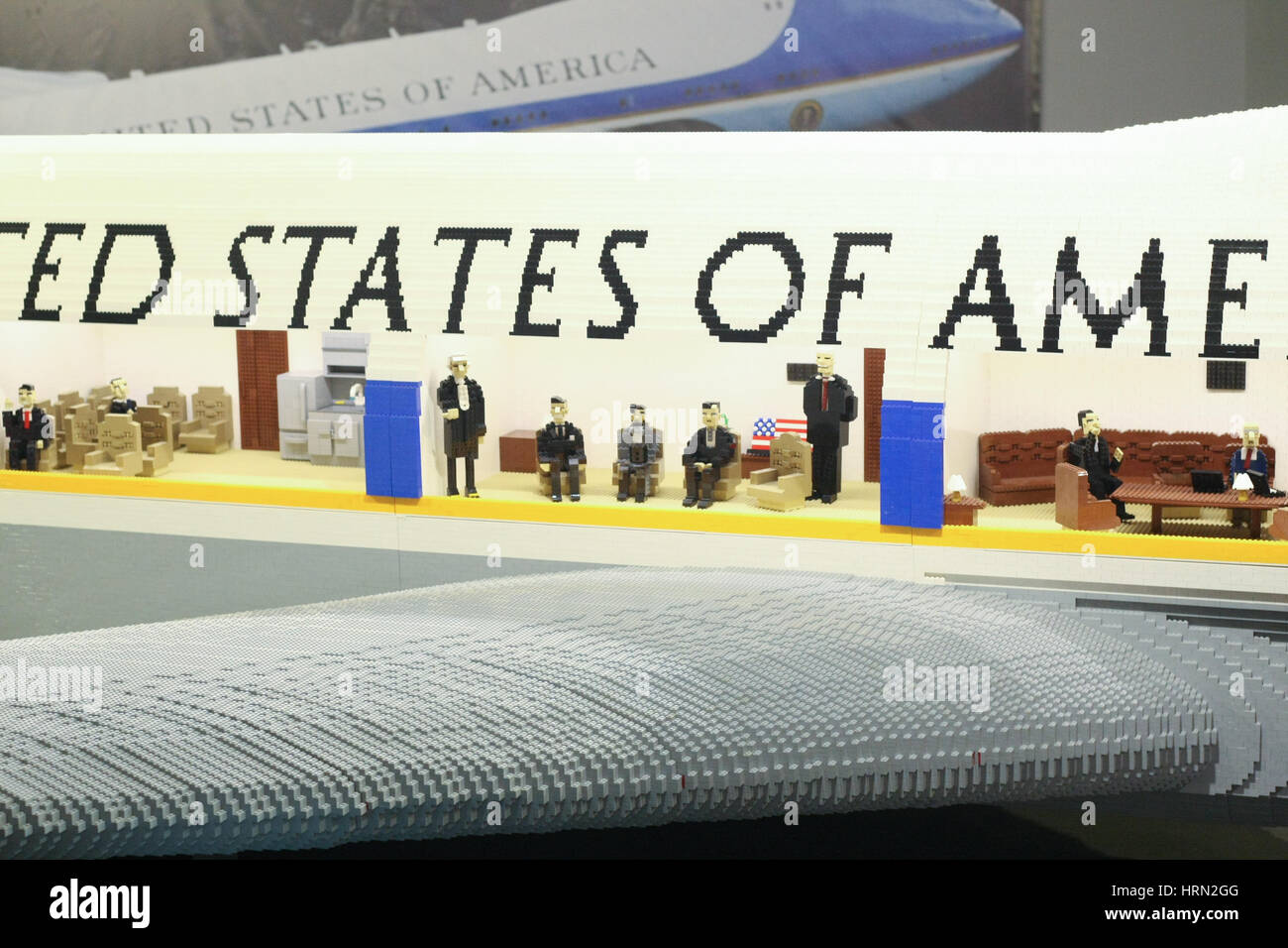 Gdansk, Poland. 03rd Mar, 2017. United States of America the Air Force One aircraft model with height of 3 meters, and 11 meters long made with 1 million LEGO bricks is seen on LEGO bricks exhibition on 3 March 2017 in Galeria Metropolia in Gdansk, Poland. Credit: Michal Fludra/Alamy Live News Stock Photo