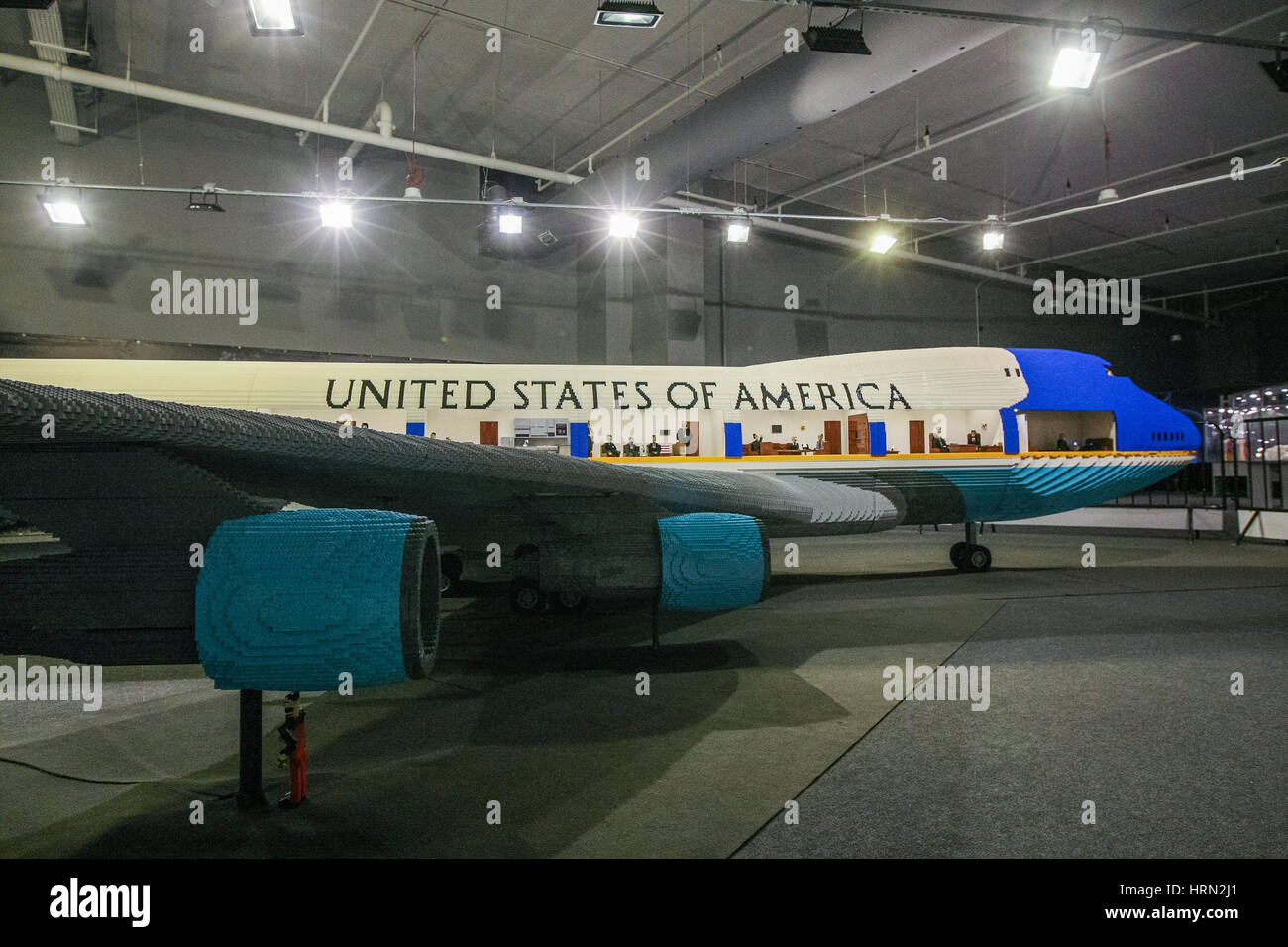 Gdansk, Poland. 03rd Mar, 2017. United States of America the Air Force One aircraft model with height of 3 meters, and 11 meters long made with 1 million LEGO bricks is seen on LEGO bricks exhibition on 3 March 2017 in Galeria Metropolia in Gdansk, Poland. Credit: Michal Fludra/Alamy Live News Stock Photo