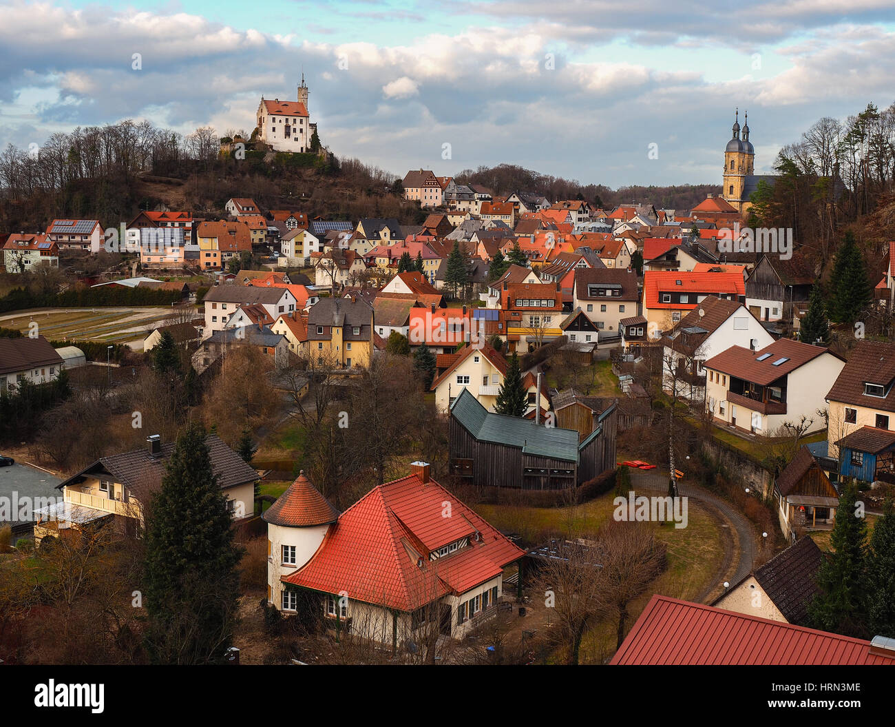 Goessweinstein, Germany. 2nd Mar, 2017. View of the town of Goessweinstein, Germany, 2 March 2017. The castle of the town can be seen on the left. Photo: Nicolas Armer/dpa/Alamy Live News Stock Photo