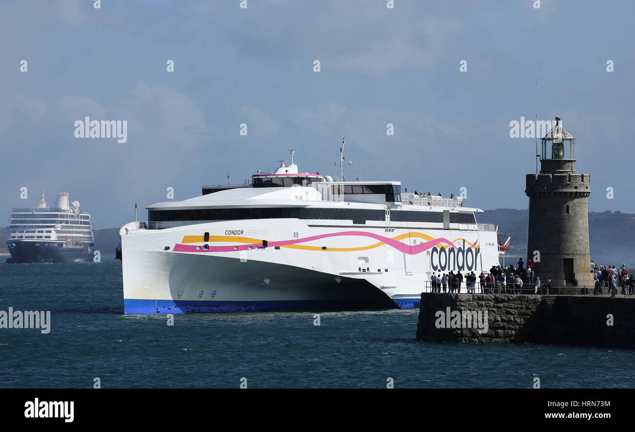 The Condor Car & Passenger ferry arriving in St. Peter Port, Guernsey after crossing the Channel