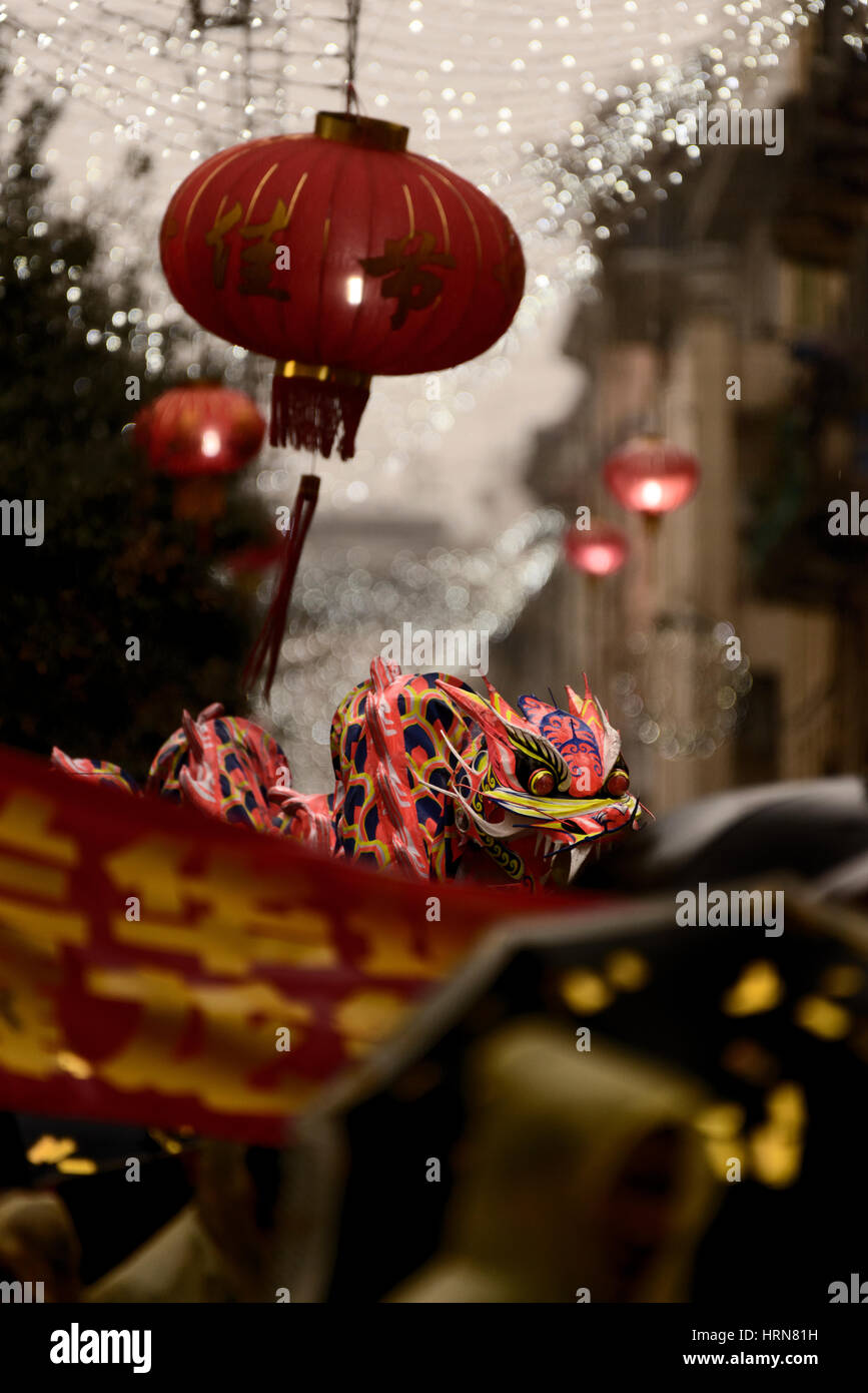 Milan. Italy. Chinese New Year celebration. Dragon parade Stock Photo