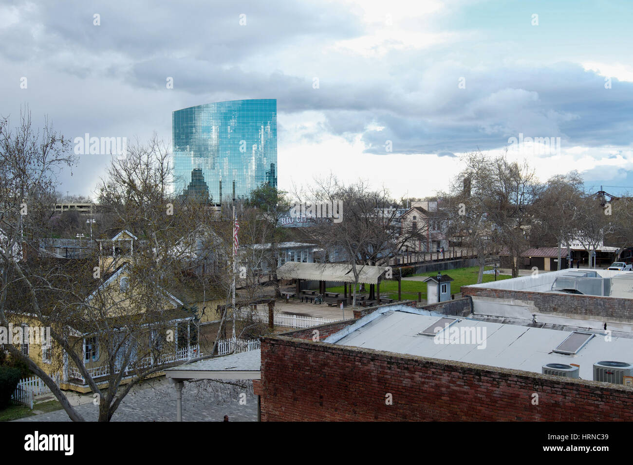 Aerial View Of Old Sacramento Historic Park And The Mirror Tower