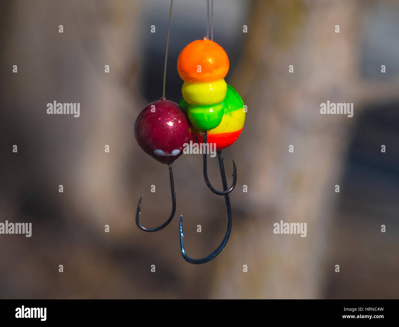 Three nice multi-colored jig for a fishing closeup Stock Photo