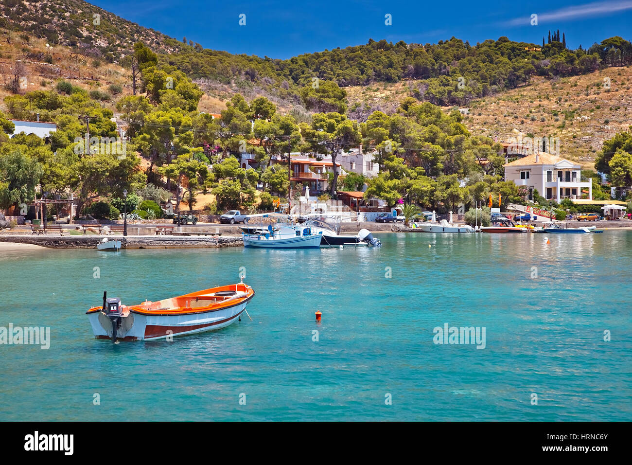 Touristic area on Poros, Greece Stock Photo